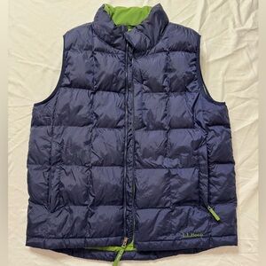 L.L. Bean Kids Dark Blue and Green Quilted Goose down Puffer Vest